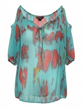 Anuschka Aqua Tie-Dye Cold-Shoulder Tunic with Coral Accents
